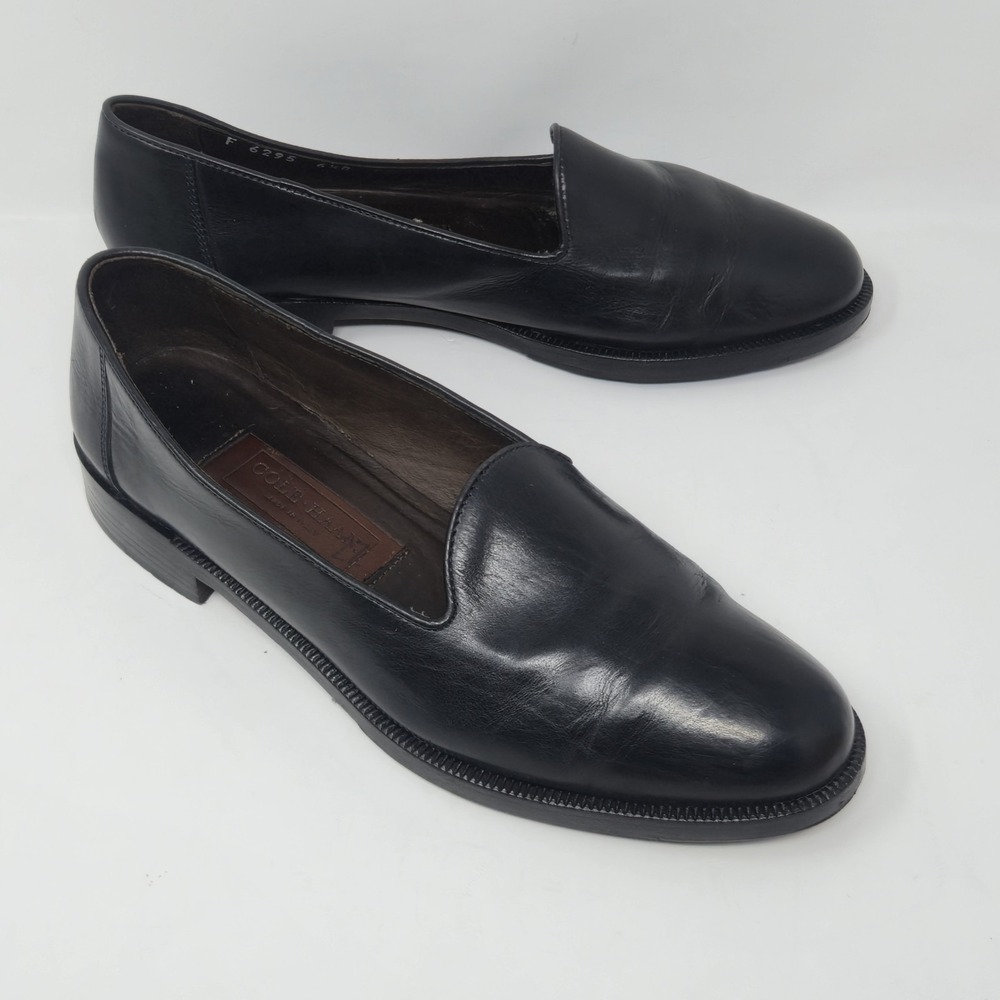 Cole Haan Loafers Womens 6.5 B Black Leather Venetian Flats Made in Italy F 6295